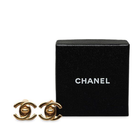 CHANEL Coco Mark Turnlock Motif Earrings Gold Plated Women's - Picture 4 of 4